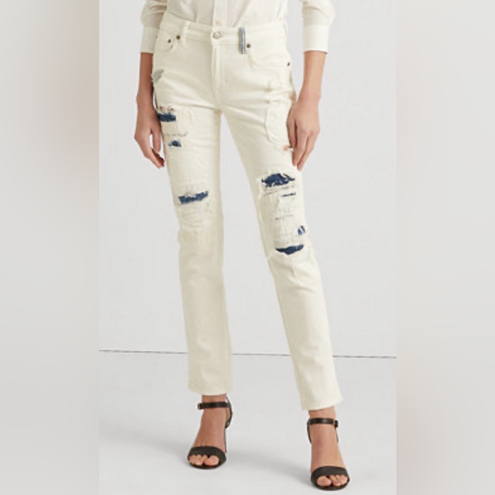 NWT LRL Ralph Lauren White Patch Jeans 6 Patchwork Straight SOLD OUT Distressed